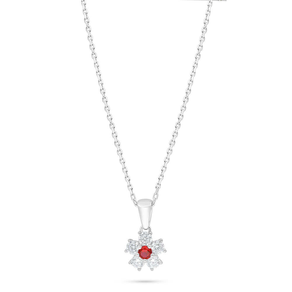Sterling Silver 925 Necklace Rhodium Plated Embedded With Ruby Corundum And White Zircon