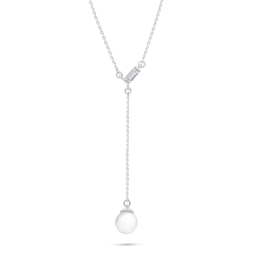 Sterling Silver 925 Necklace Rhodium Plated Embedded With Natural White Pearl And White Zircon