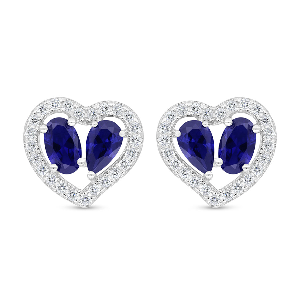 Sterling Silver 925 Earring Rhodium Plated Embedded With Sapphire Corundum And White Zircon