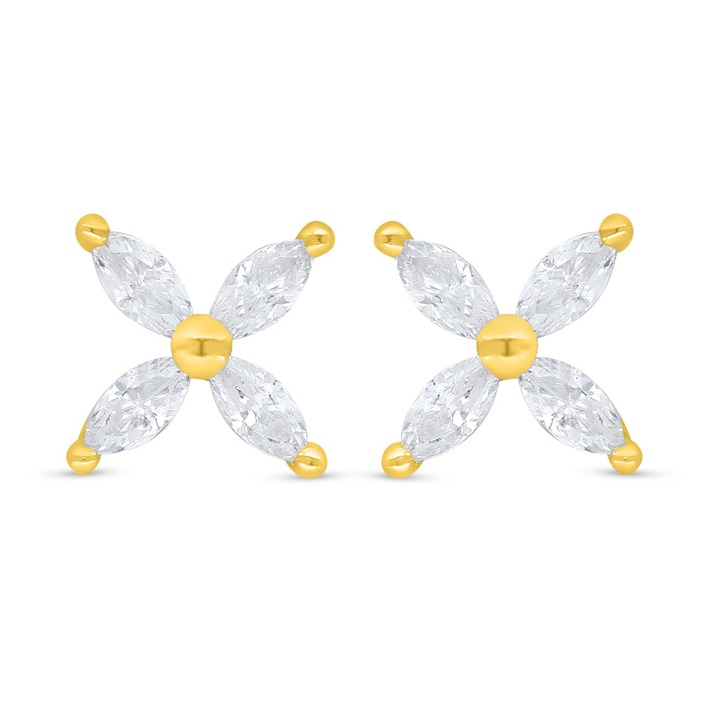 Sterling Silver 925 Earring Golden Plated Embedded With White Zircon