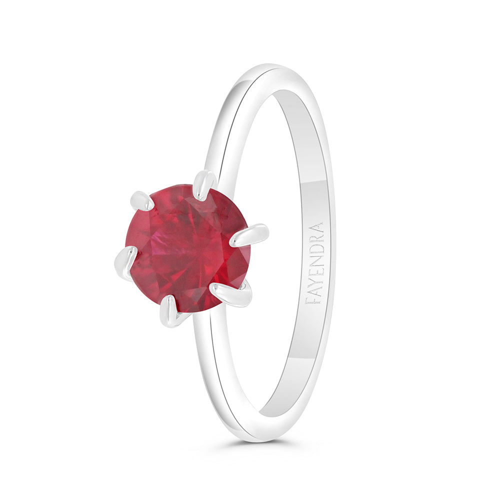 Sterling Silver 925 Ring Rhodium Plated Embedded With Ruby Corundum