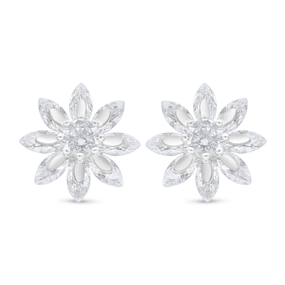 Sterling Silver 925 Earring Rhodium Plated Embedded With White Zircon