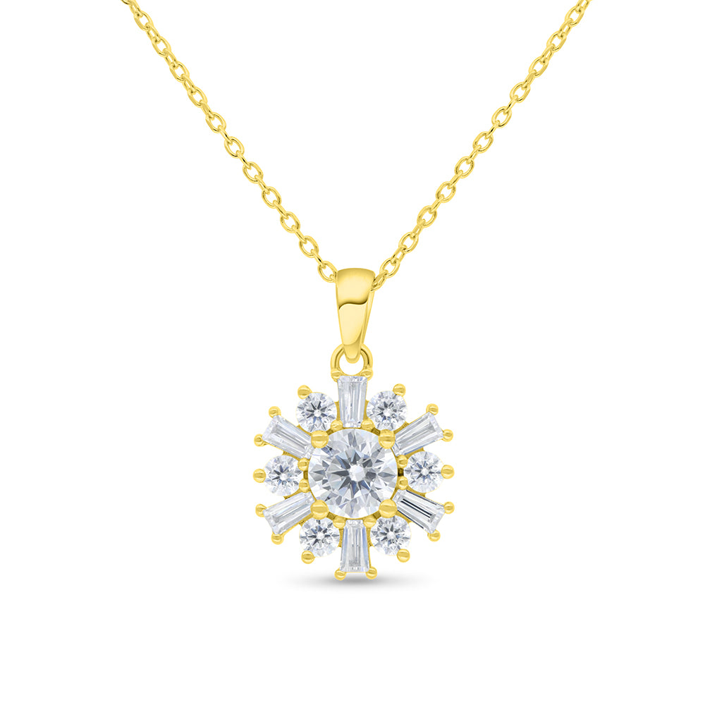 Sterling Silver 925 Necklace Gold Plated Embedded With White Zircon