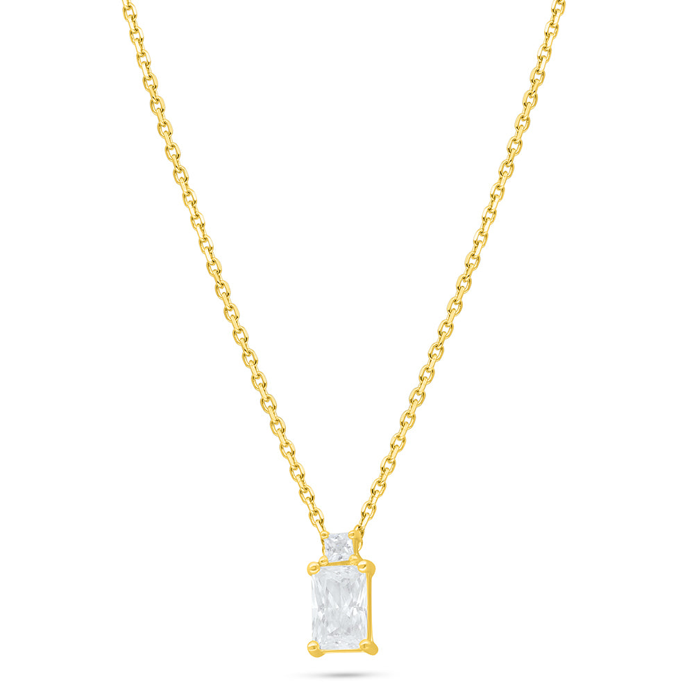 عقد من الفضة الخالصة عيار 925 مطلي ذهبي مرصع فص ابيض