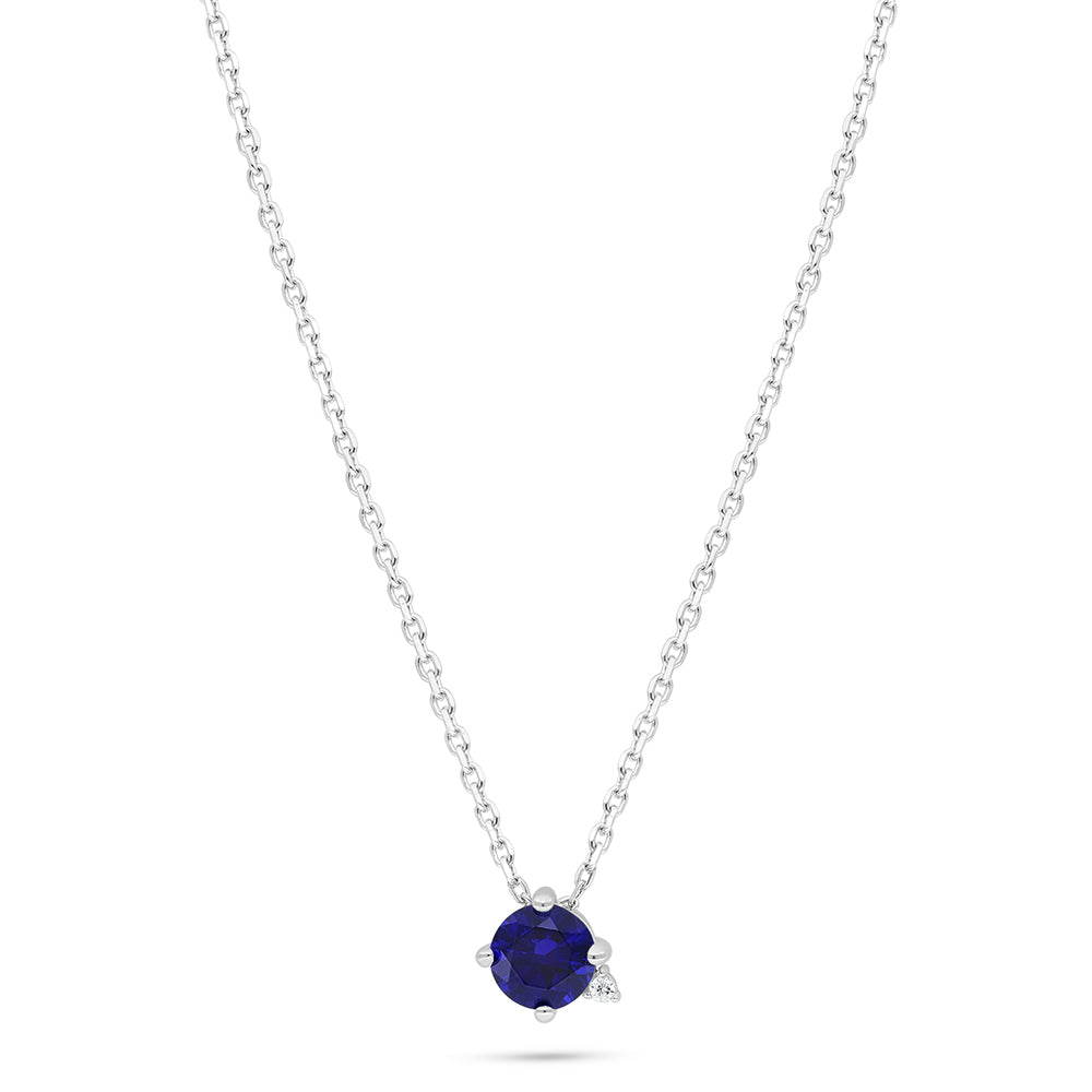 Sterling Silver 925 Necklace Rhodium Plated Embedded With Sapphire Corundum And White Zircon