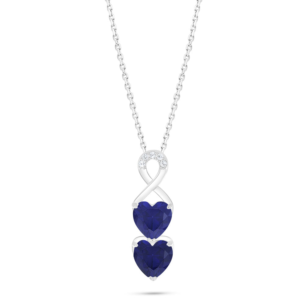 Sterling Silver 925 Necklace Rhodium Plated Embedded With Sapphire Corundum And White Zircon