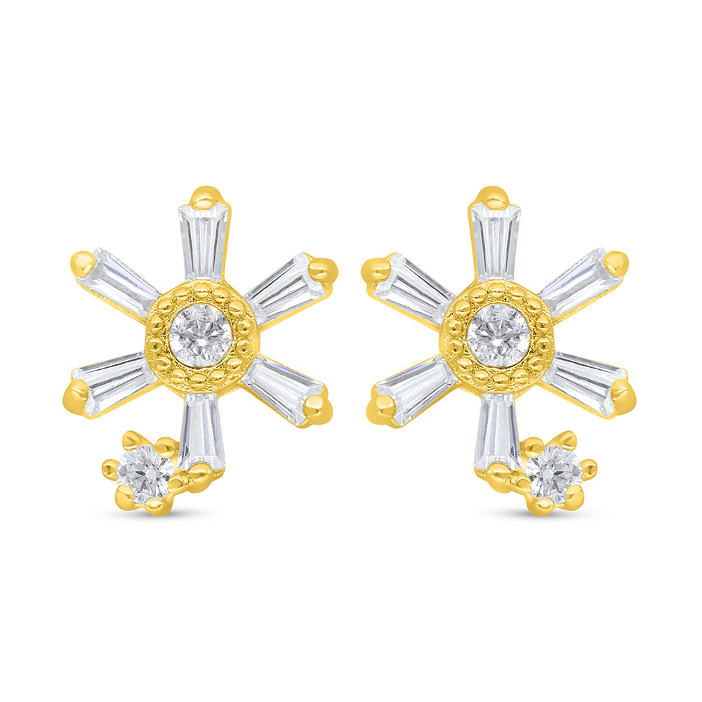 Sterling Silver 925 Earring Golden Plated Embedded With White Zircon