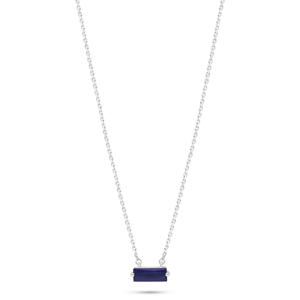 Sterling Silver 925 Necklace Rhodium Plated Embedded With Sapphire Corundum