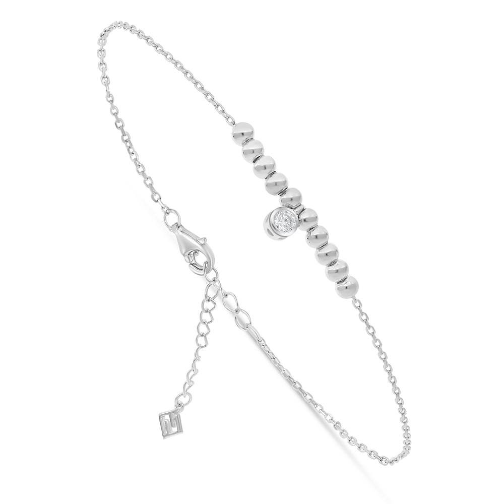 Sterling Silver 925 Bracelet Rhodium Plated Embedded With White Zircon