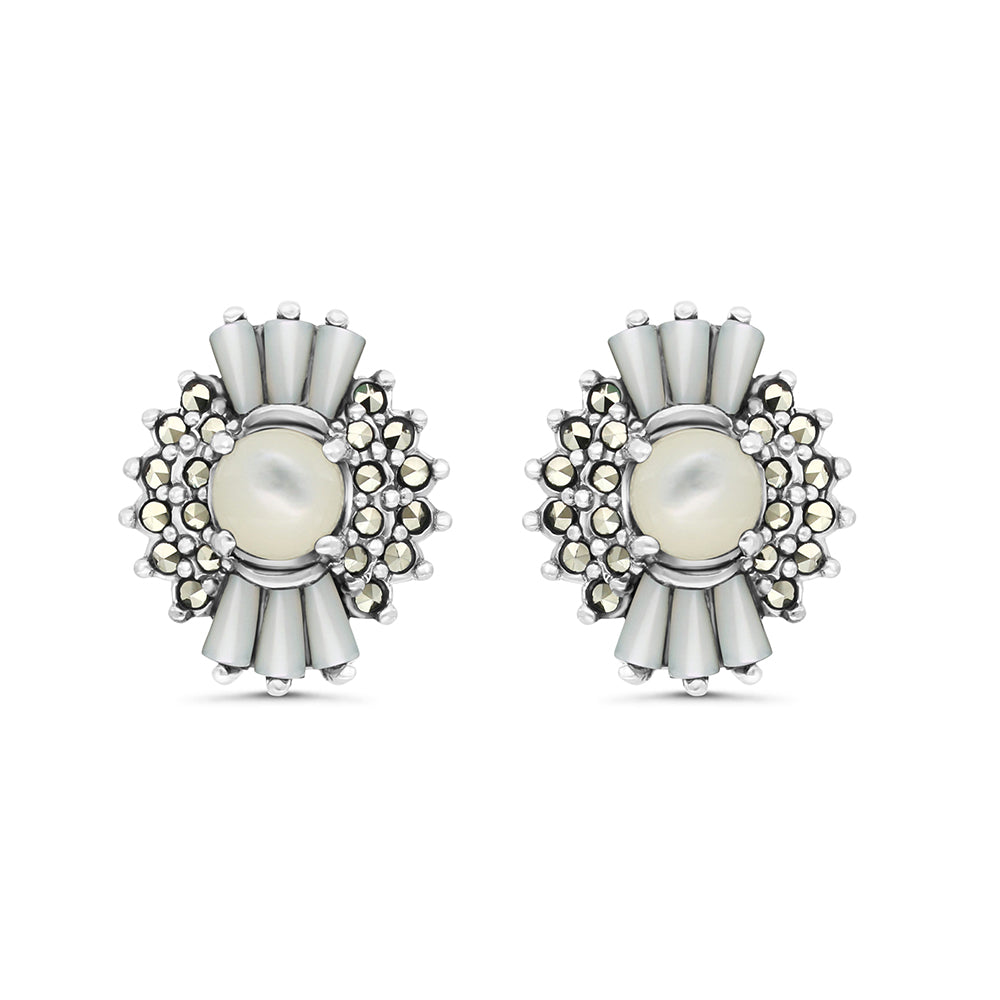 اقراط من الفضة الخالصة عيار 925 مرصعه احجار صدف ابيض طبيعي و ماركسايت