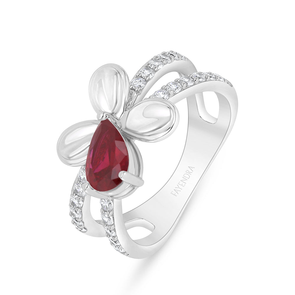 خاتم من الفضة الخالصة عيار 925 مطلي روديوم مرصع ياقوت كروندوم و فص ابيض