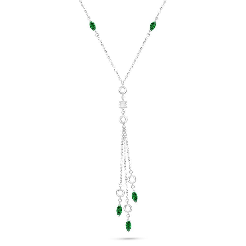 Sterling Silver 925 Necklace Rhodium Plated Embedded With Emerald Zircon