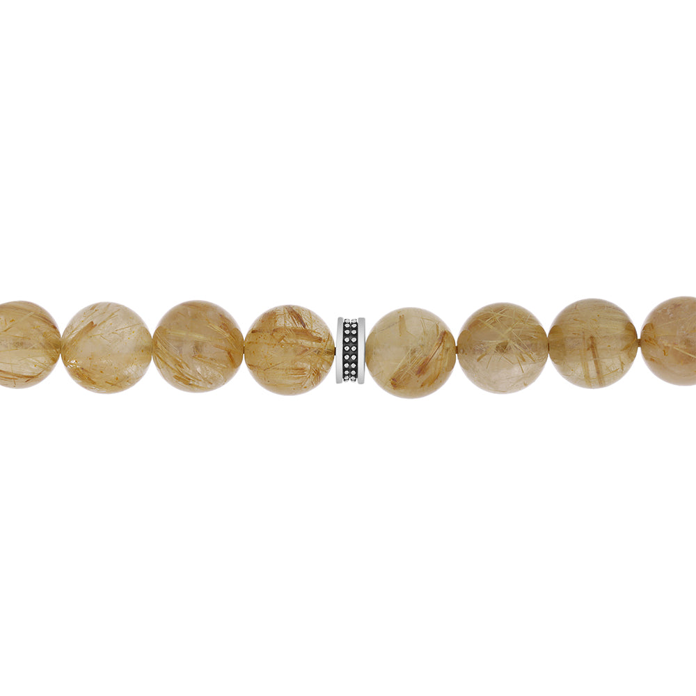 Rosary 33 Super Natural Rutile Round Bead 10 mm With Oxidized Silver 925 Set