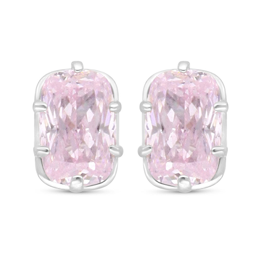 Sterling Silver 925 Earring Rhodium Plated Embedded With pink Zircon
