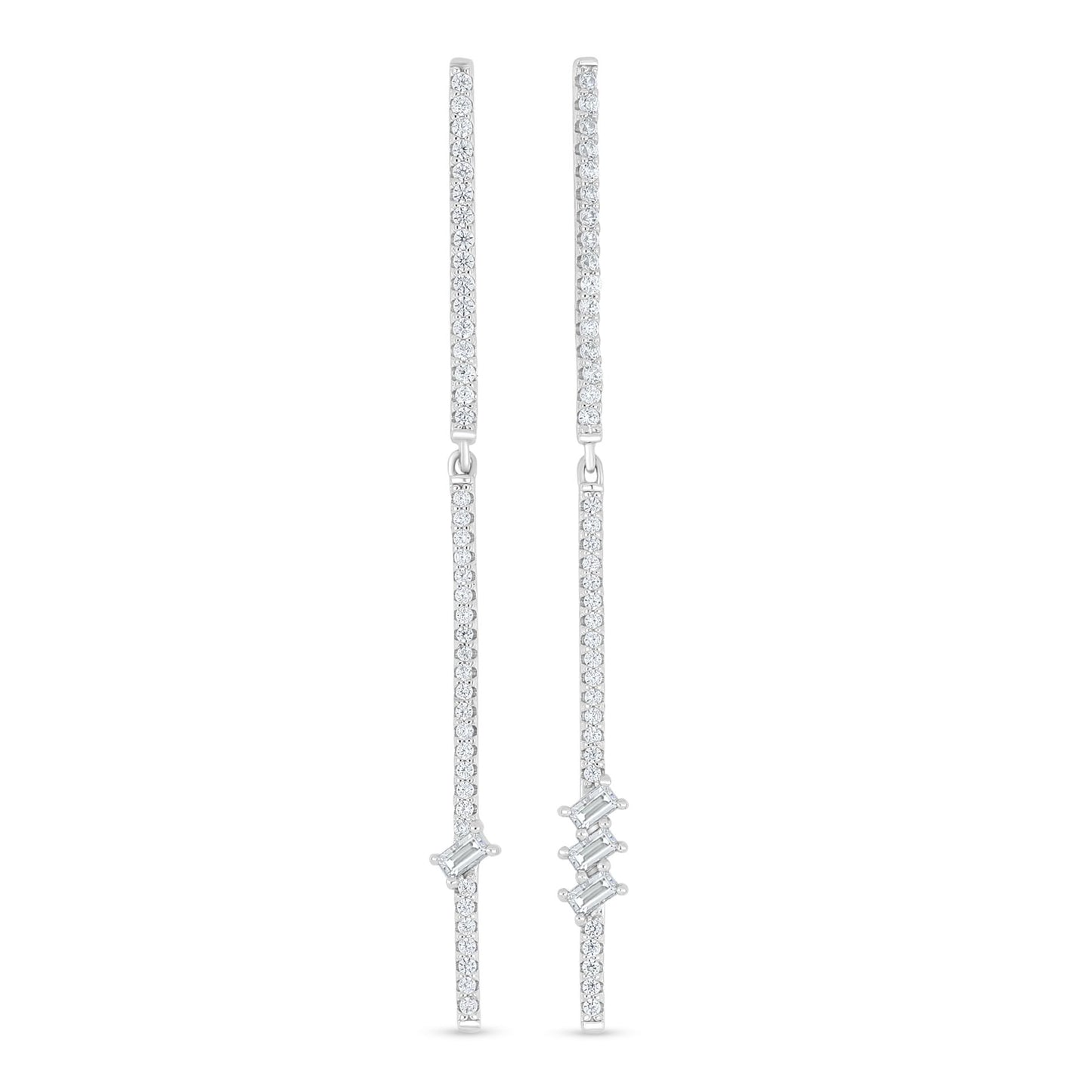 Sterling Silver 925 Earring Rhodium Plated Embedded With White Zircon