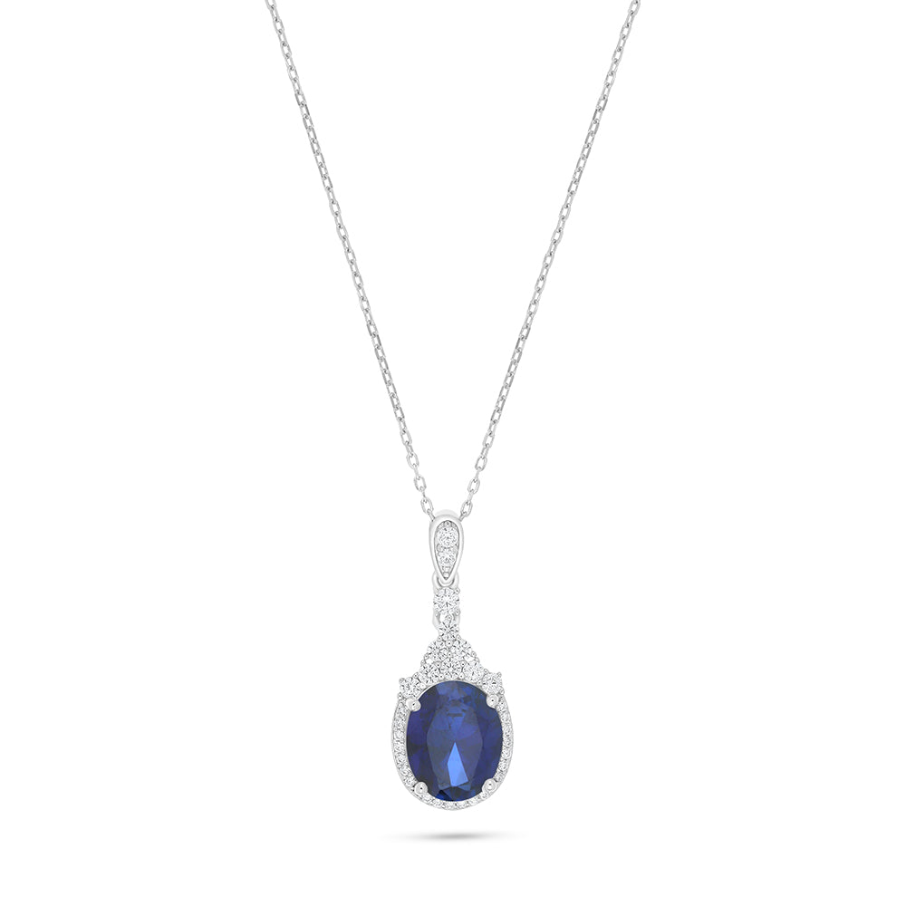 Sterling Silver 925 Necklace Rhodium Plated Embedded With White Zircon