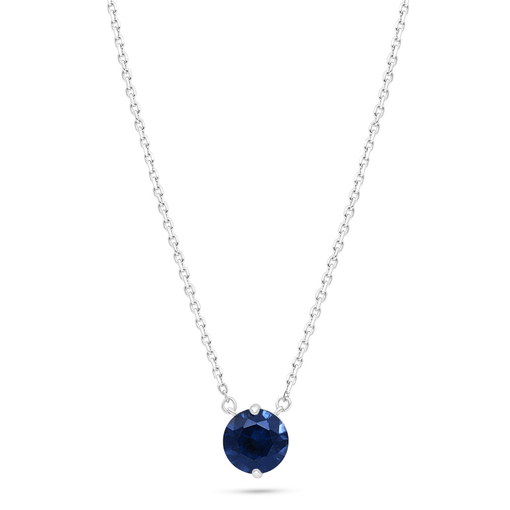 Sterling Silver 925 Necklace Rhodium Plated Embedded With Sapphire Corundum