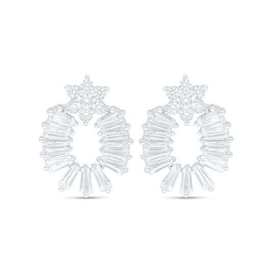 اقراط من الفضة الخالصة عيار 925 مطلي روديوم مرصع فص ابيض