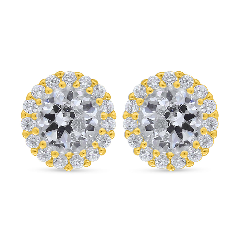 Sterling Silver 925 Earring Golden Plated Embedded With White Zircon