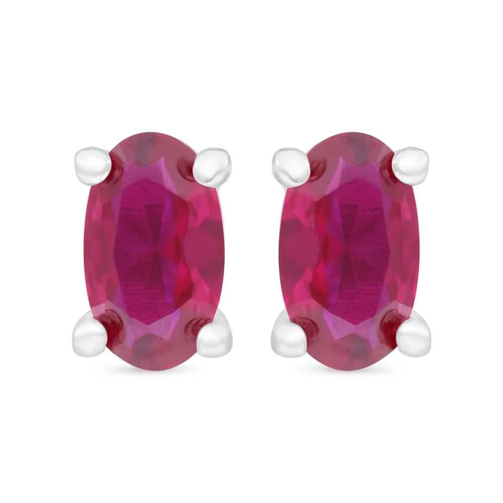 Sterling Silver 925 Earring Rhodium Plated Embedded With Ruby Corundum
