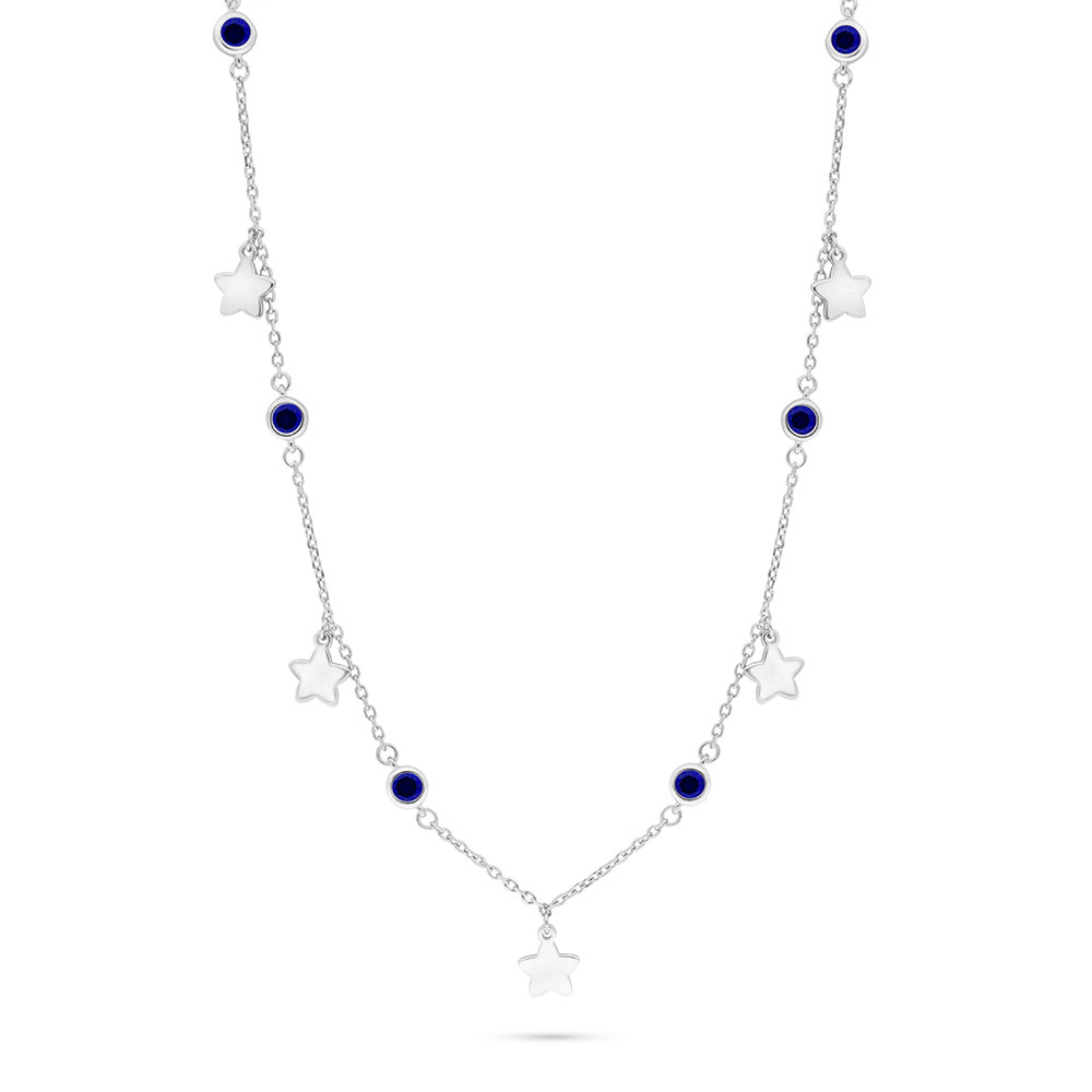 Sterling Silver 925 Necklace Rhodium Plated Embedded With Sapphire Corundum And White Zircon