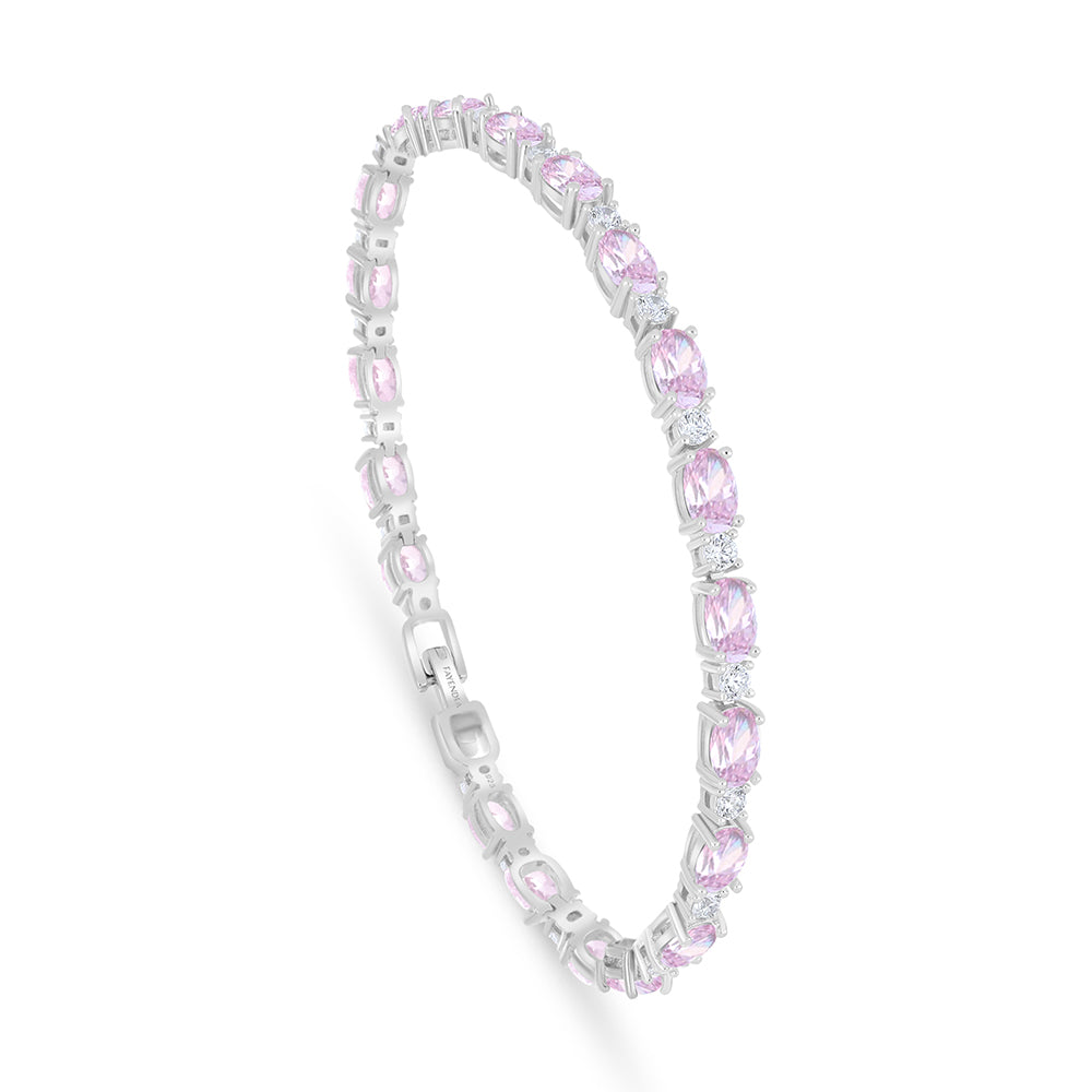 Sterling Silver 925 Bracelet Rhodium Plated Embedded With Pink Zircon And White Zircon