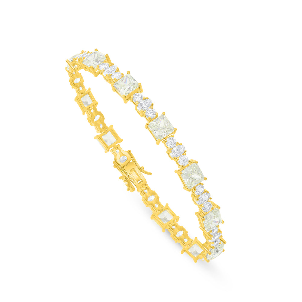 Sterling Silver 925 Bracelet Golden Plated Embedded With Diamond And White Zircon