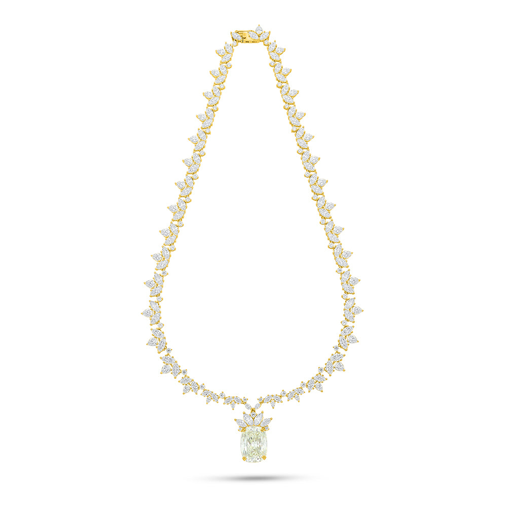 عقد من الفضة الخالصة عيار 925 مطلي ذهبي مرصع بالزركون الكناري الالماسي و فص ابيض