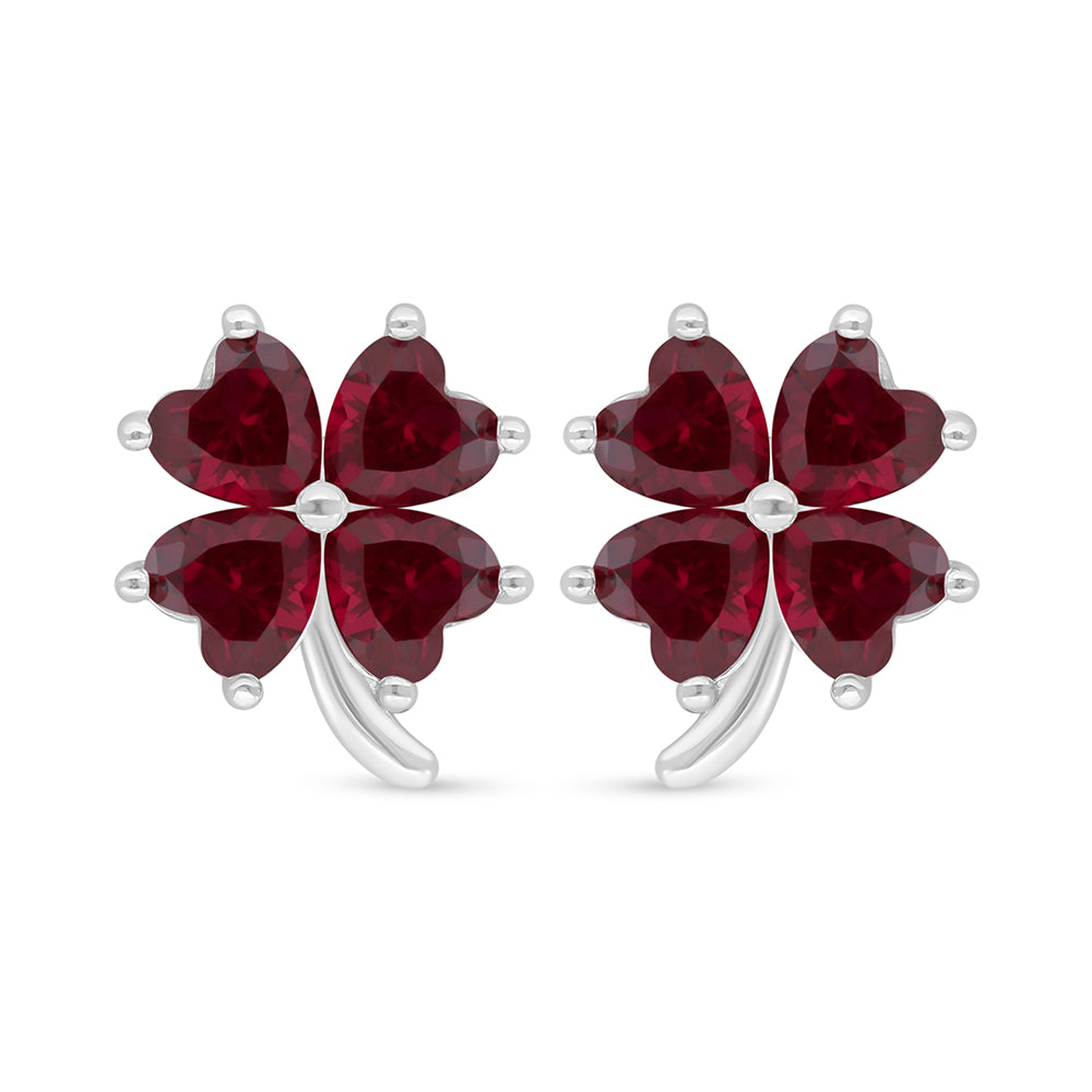 Sterling Silver 925 Earring Rhodium Plated Embedded With Ruby Corundum