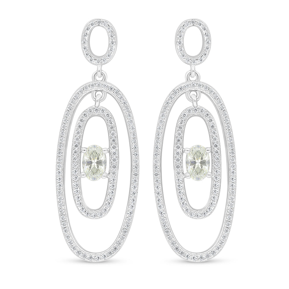 Sterling Silver 925 Earring Rhodium Plated Embedded With Yellow Diamond And White Zircon