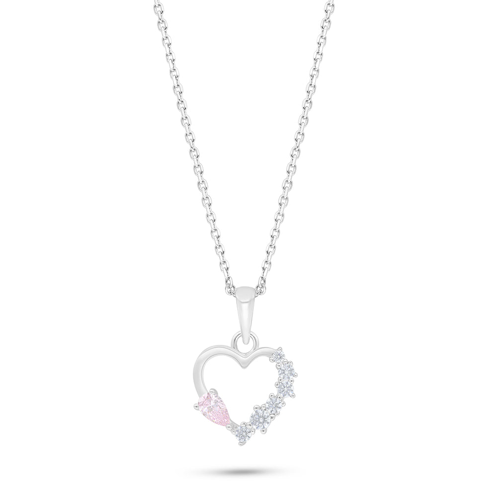 Sterling Silver 925 Necklace Rhodium Plated Embedded With Pink Zircon And White Zircon