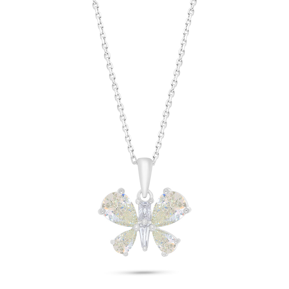 Sterling Silver 925 Necklace Rhodium Plated Embedded With Diamond Zircon And White Zircon
