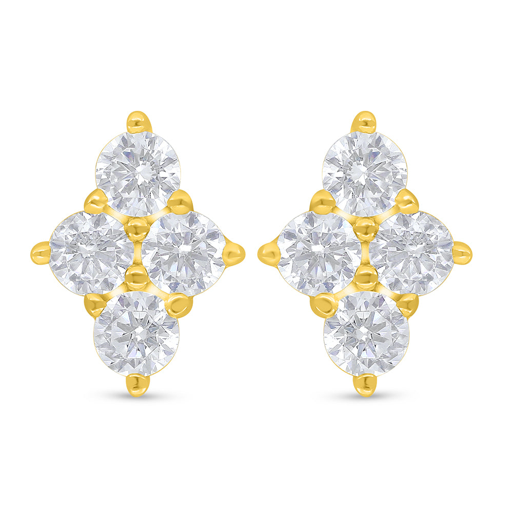 اقراط من الفضة الخالصة عيار 925 مطلي ذهبي مرصع فص ابيض