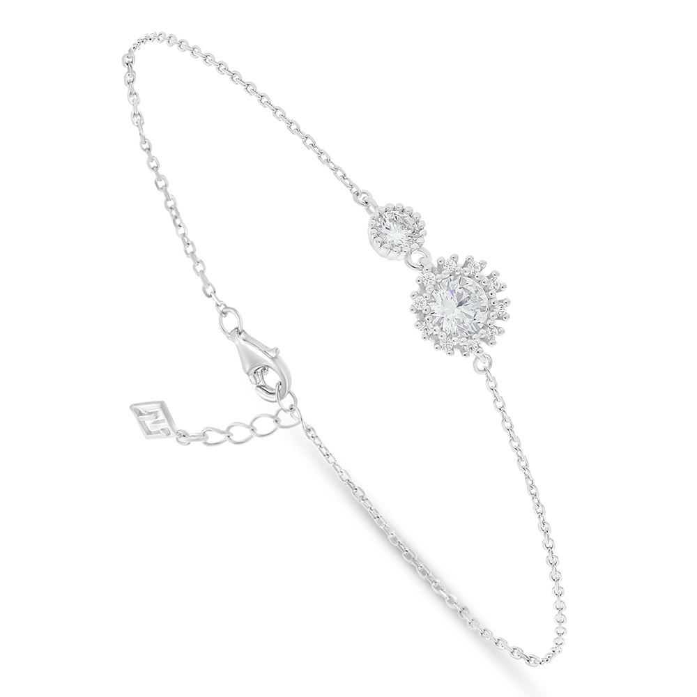 Sterling Silver 925 Bracelet Rhodium Plated Embedded With White Zircon