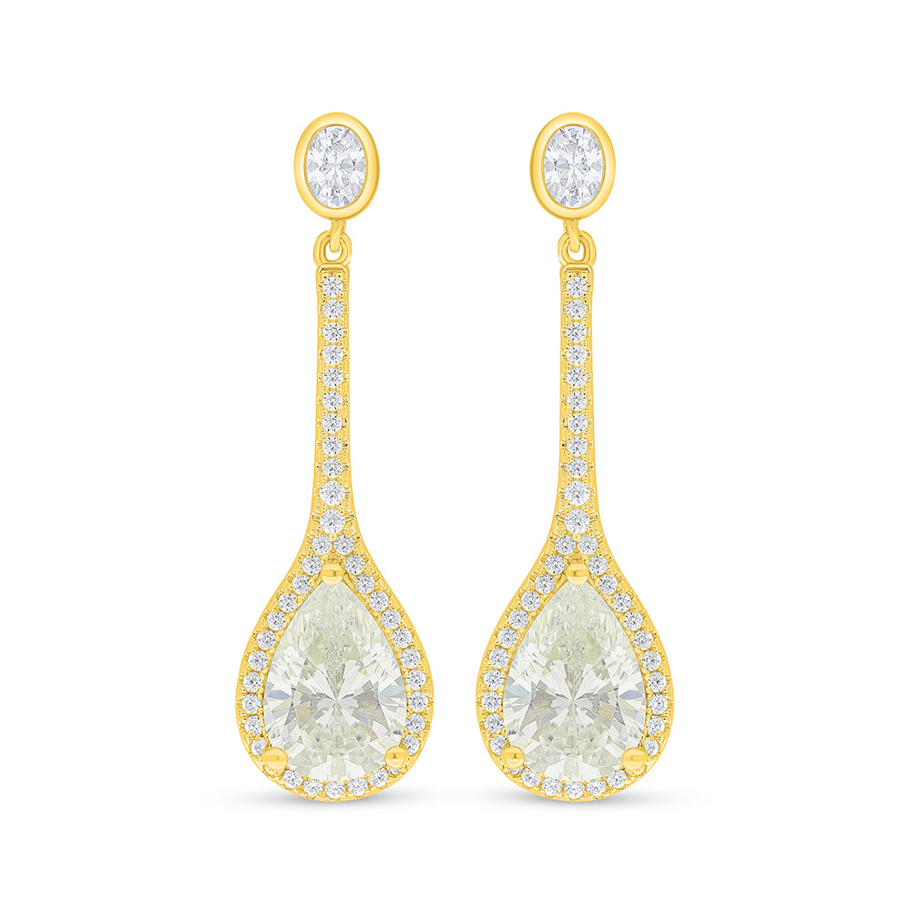 Sterling Silver 925 Earring Golden Plated Embedded With Yellow Diamond And White Zircon