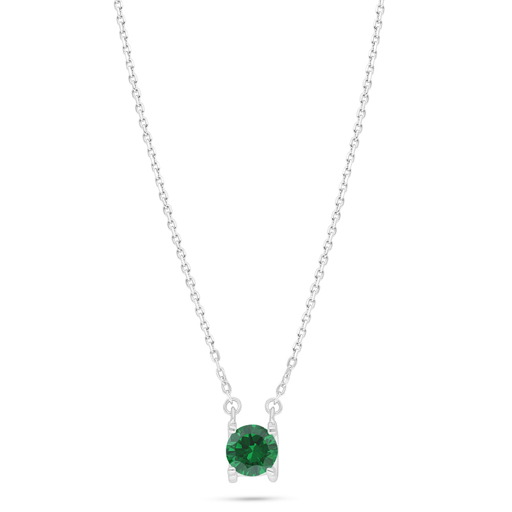 Sterling Silver 925 Necklace Rhodium Plated Embedded With Emerald Zircon