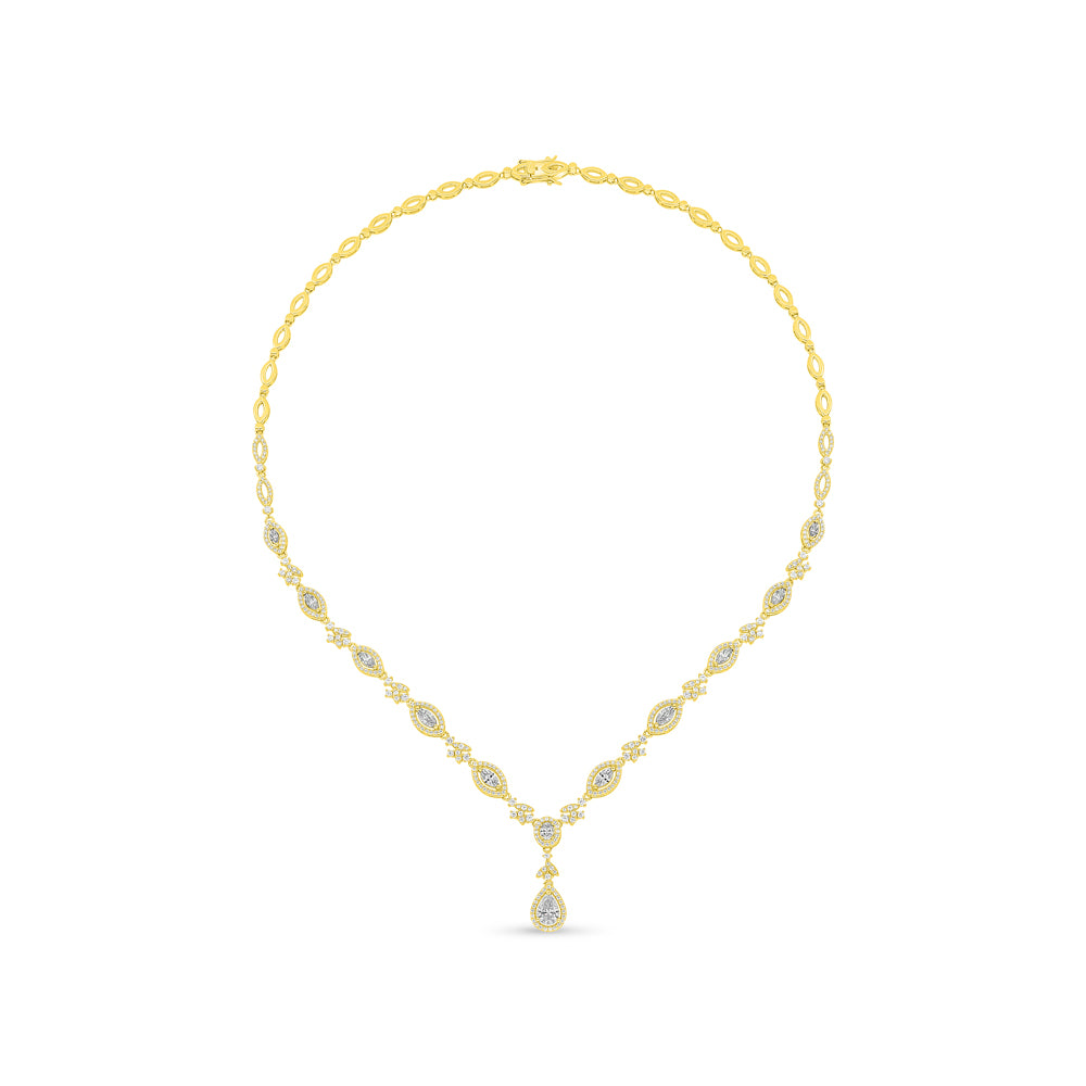 Sterling Silver 925 Necklace Golden Plated Embedded With Diamond Color And White Zircon