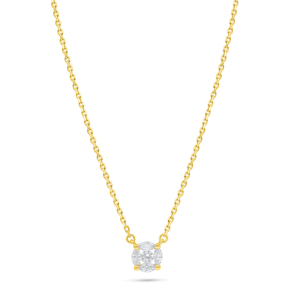 Sterling Silver 925 Necklace Golden Plated Embedded With White Zircon