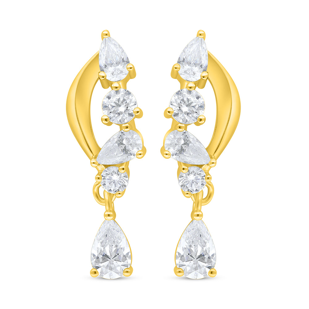 Sterling Silver 925 Earring Golden Plated Embedded With White Zircon