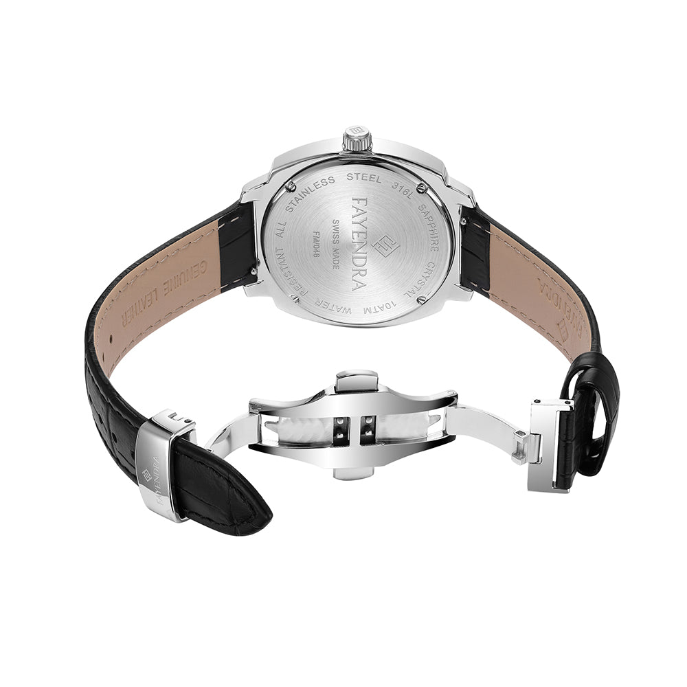 Stainless Steel 316 Watch Silver Color Embedded With Black Leather For Men - WHITE METAL DIAL