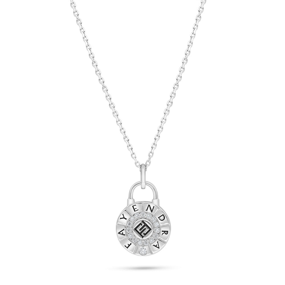 Sterling Silver 925 Necklace Rhodium Plated Embedded With Black Enemal And White Zircon