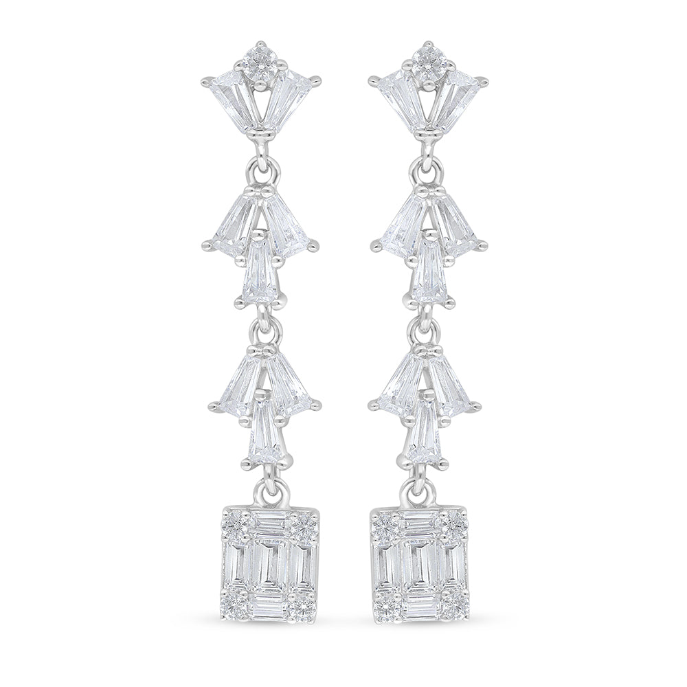 Sterling Silver 925 Earring Rhodium Plated Embedded With White Zircon