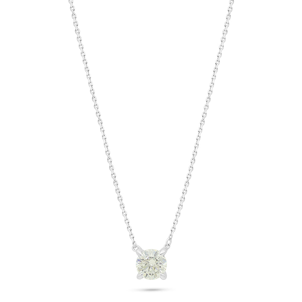 Sterling Silver 925 Necklace Rhodium Plated Embedded With Yellow Diamond And White Zircon