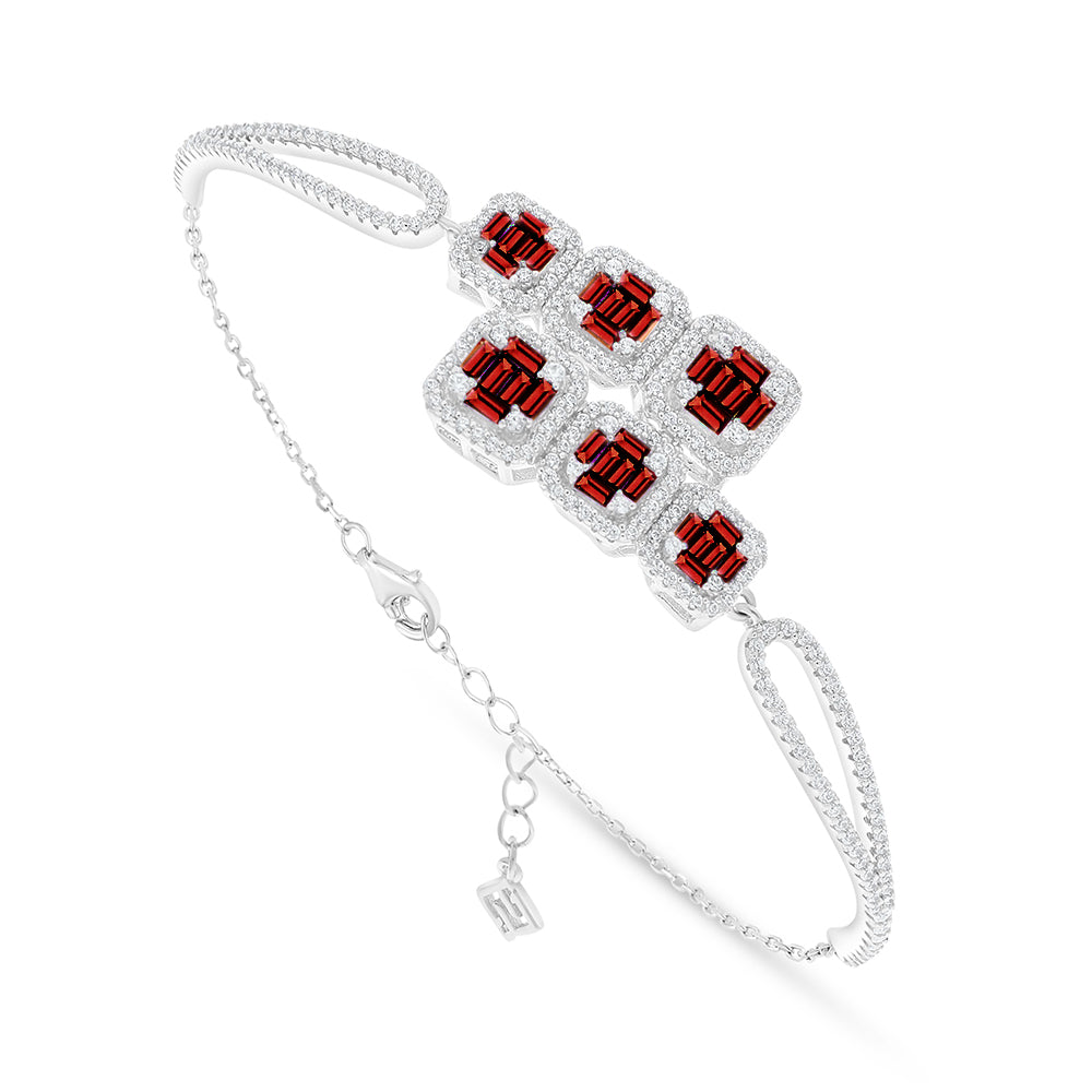 Sterling Silver 925 Bracelet Rhodium Plated Embedded With Ruby Corundum And White Zircon