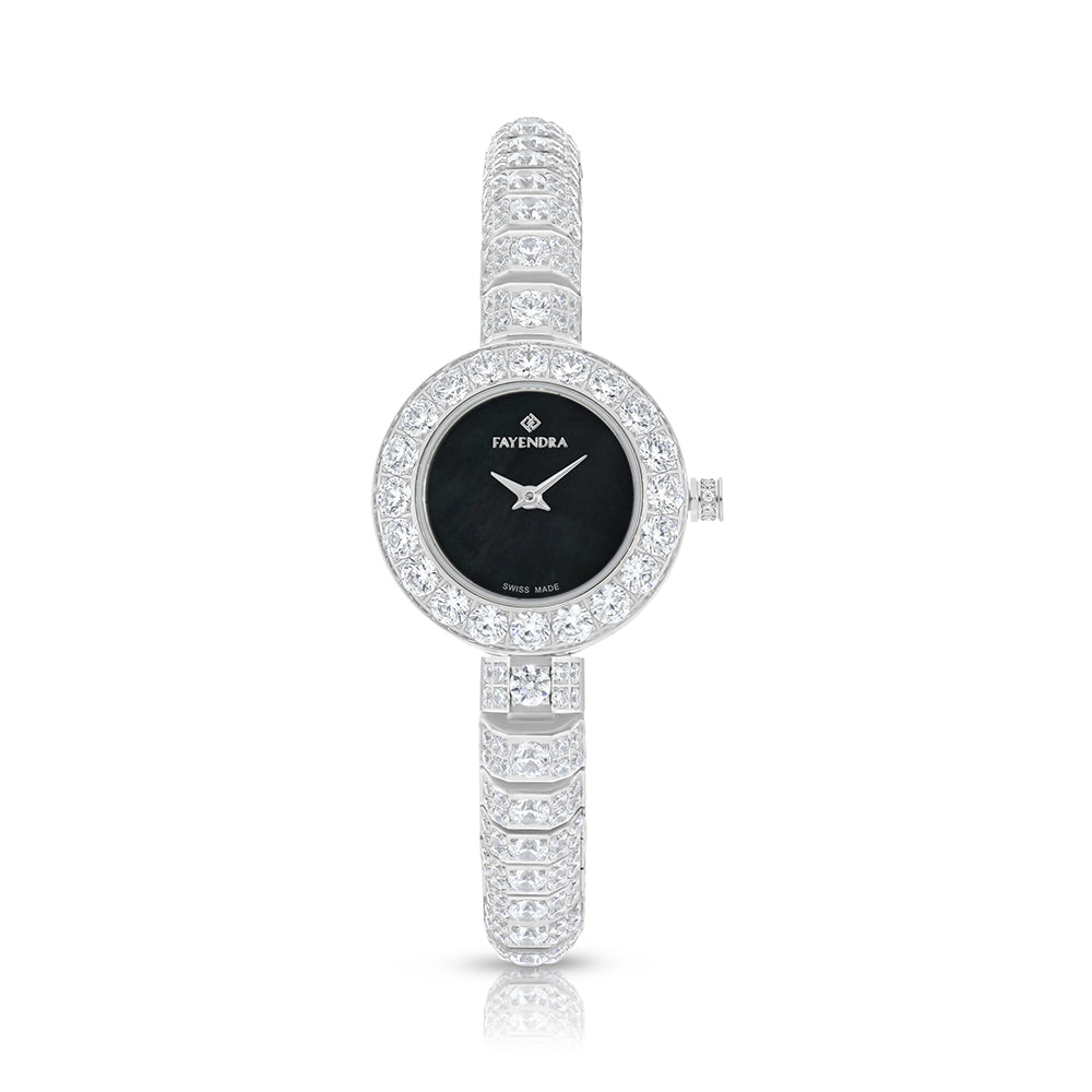 Stainless Steel 316L Watch Silver Color Embedded With White Zircon - Black MOP Dial