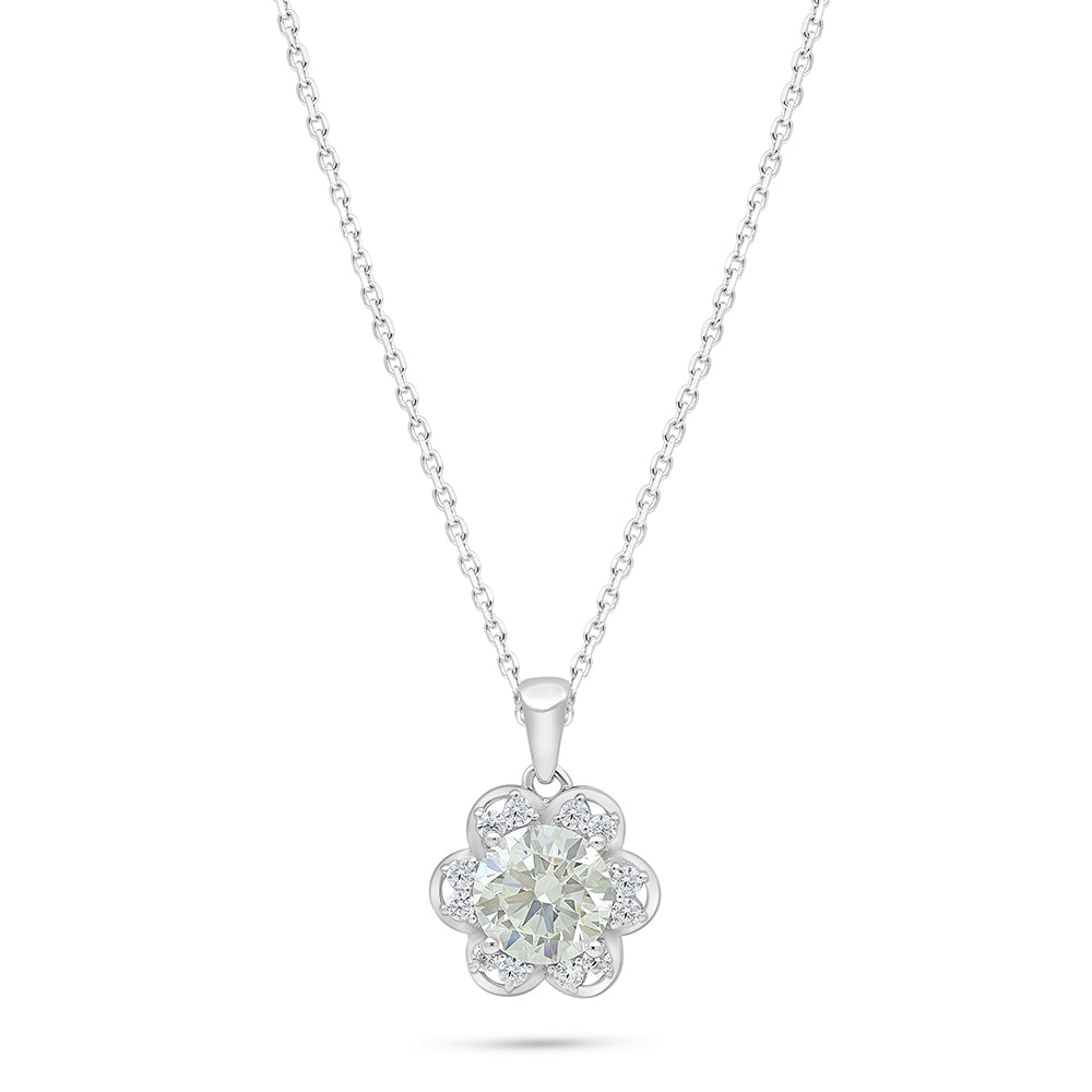 Sterling Silver 925 Necklace Rhodium Plated Embedded With Diamond Zircon And White Zircon
