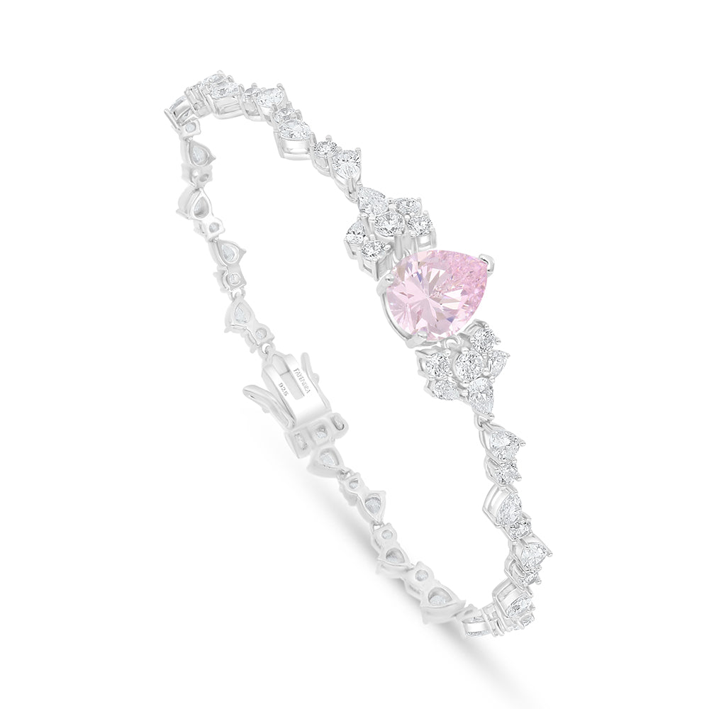 Sterling Silver 925 SET Rhodium Plated Embedded With Pink Zircon And White Zircon
