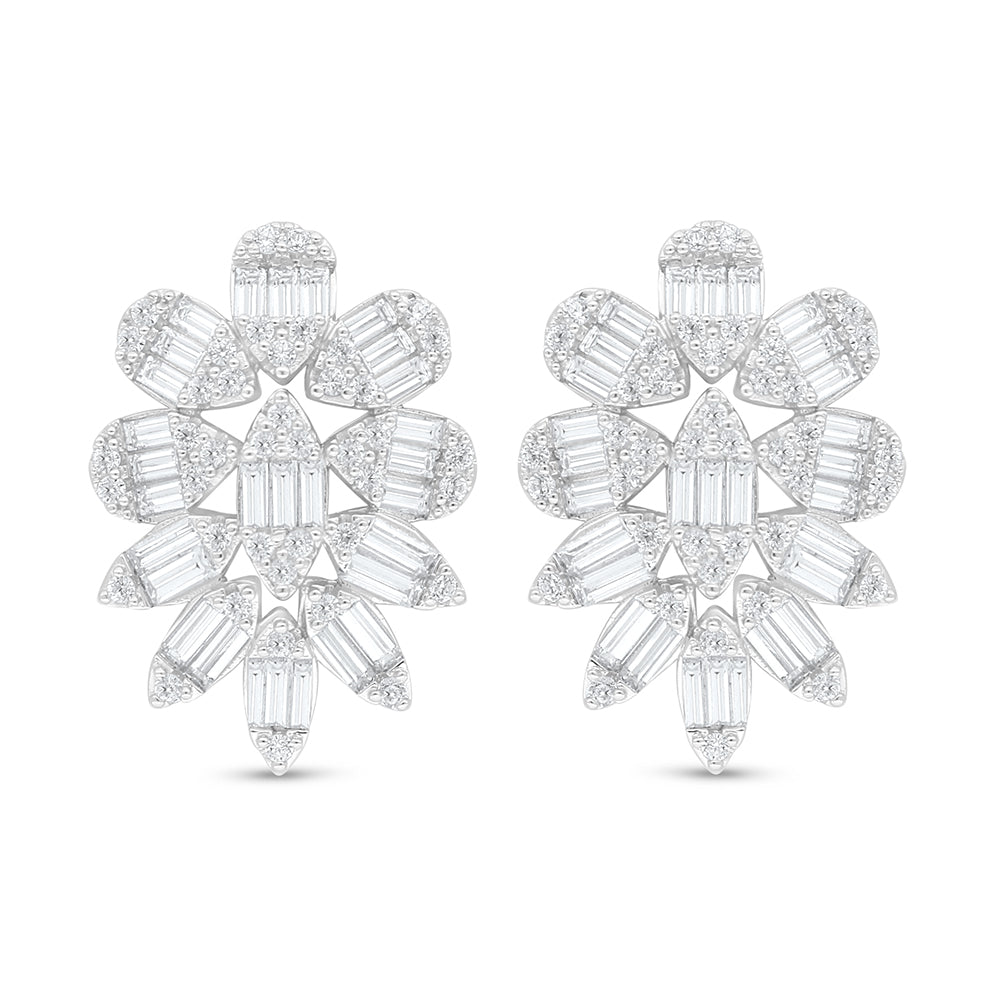 Sterling Silver 925 Earring Rhodium Plated Embedded With White Zircon