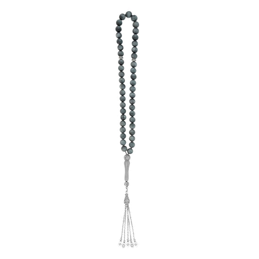 Rosary eagle eye with 33 natural tiger’s eye beads and silver accents, showcasing its unique chatoyancy.