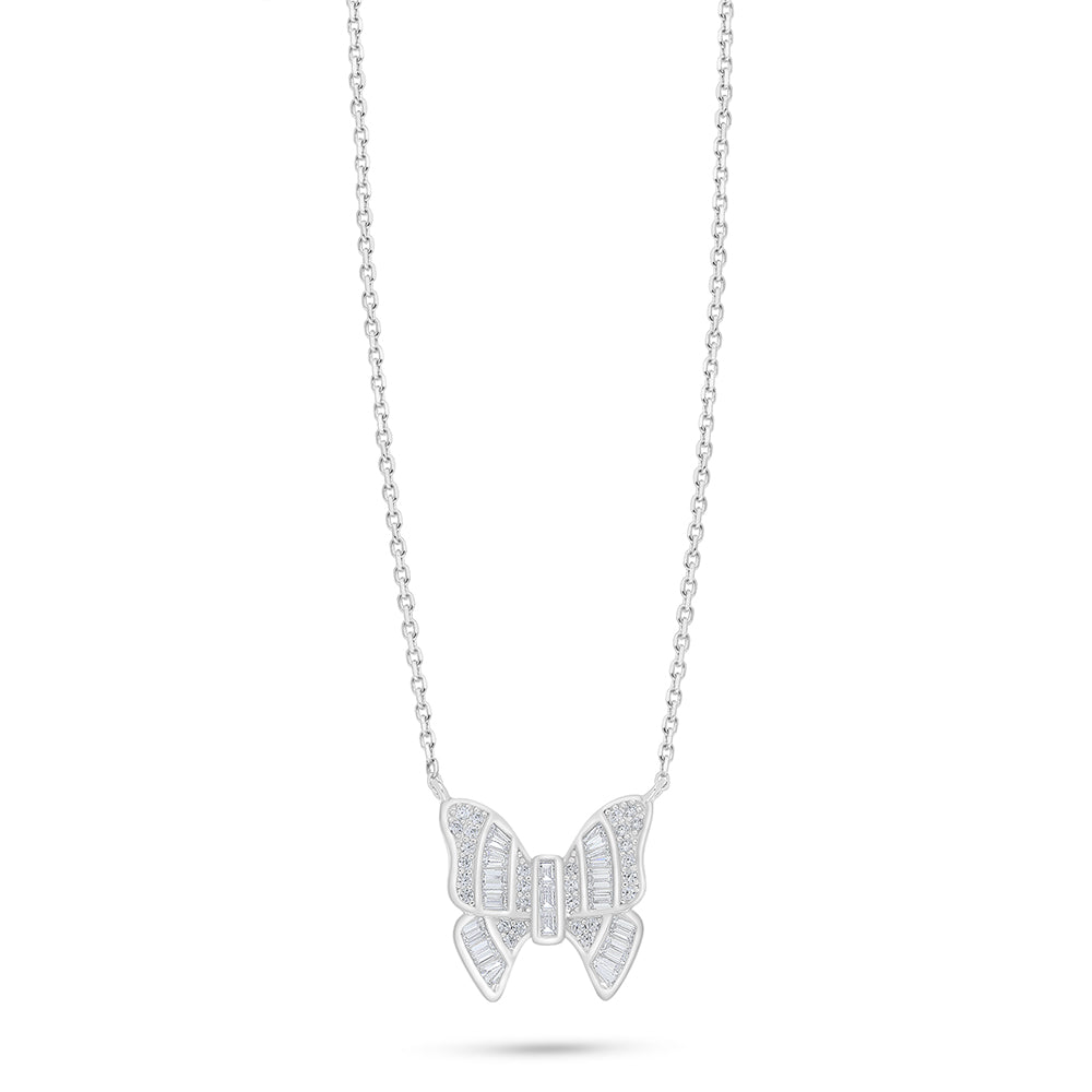 Sterling Silver 925 Necklace Rhodium Plated Embedded With White Zircon